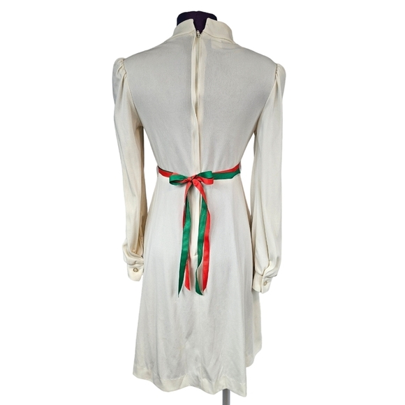 Vintage 70s Cream V-Neck Hippie Mod‎ Long Sleeve Dress Size 7 Juniors Cosplay - Picture 7 of 10